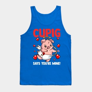 Valentine's Day Pig Lover Gift Cupid Says You're Mine Lovely Graphic Tank Top